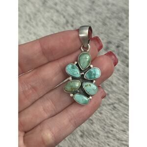 Sterling Silver White Water Turquoise 6 Stone Multistone Cluster Pendant 925
